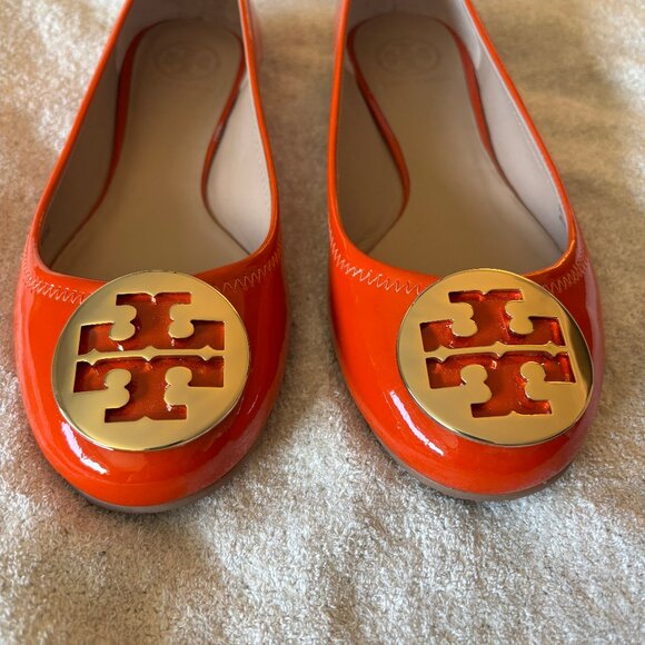 Tory Burch "Reva" patent leather ballet flat, Equestrian Orange, size 8.5 - Picture 5 of 9